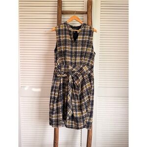 Ellen Tracy Sheath Dress Womens Large Black Yellow Plaid  Sleeveless